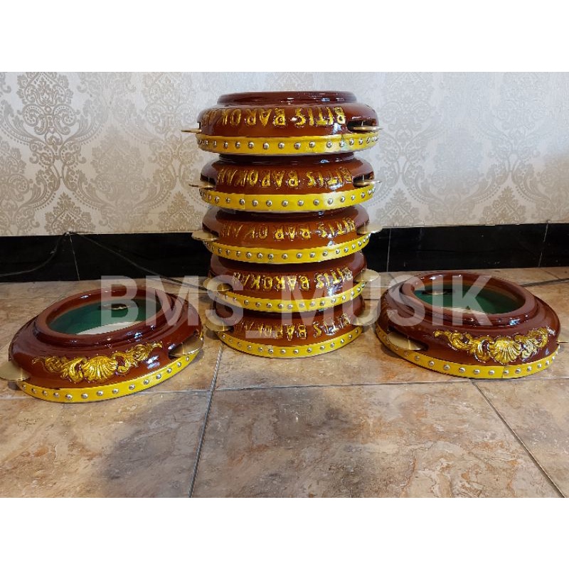 PROMO Rebana Hadroh Ukir Kayu Mahoni asli Jepara uk. 35cm (Bisa custom ukir nama group/anggota)