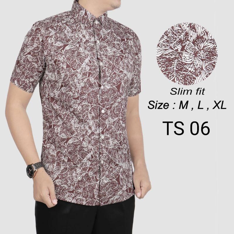 KEMEJA BATIK PRIA SLIM FIT COLINDION BATIK SOLO CBS725 MEWAH PREMIUM BAJU ELEGANT SIZE M L XL  SKU MS PENDEK JAKARTA PLATINUM