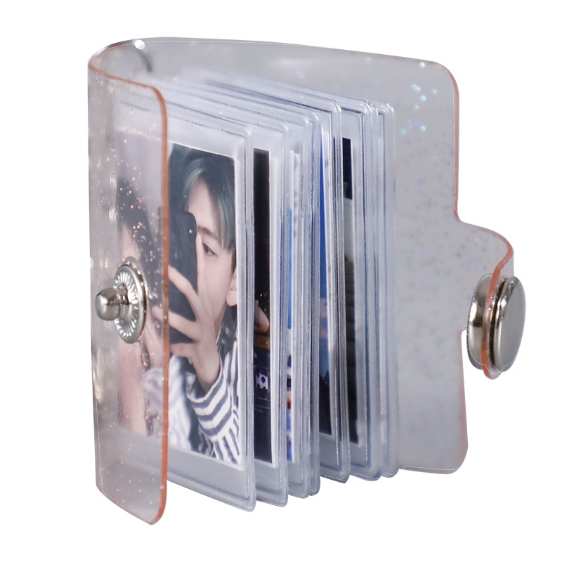 1 &amp; 2 Inch Mini Photo Album Gantungan Kunci Penyimpanan Shiny Transparent Foto Binder Kecil Card Holder Keychain Keyring Jelly Color KPOP Koleksi Bts hadiah pacar memory LADALA