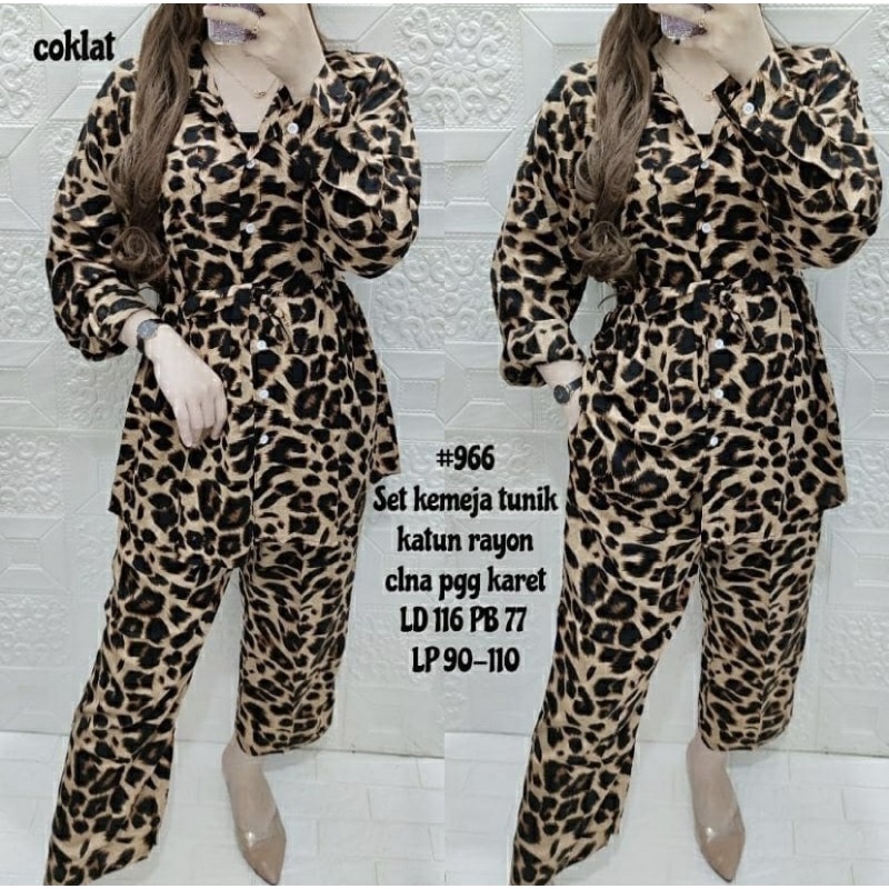 One Set Kemeja Leopard Rayon