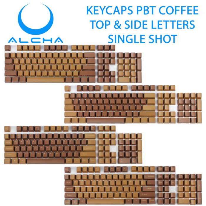 ALCHA KEYCAPS PBT COFFEE SIDE / TOP LETTERS SINGLE SHOT OEM PROFILE - TOP LATTEE