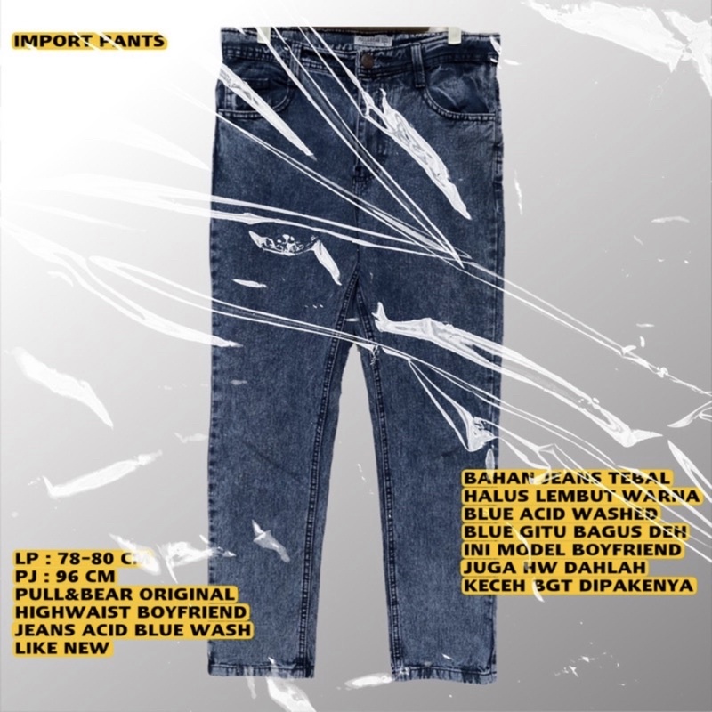 PULL&BEAR ORIGINAL/PULL&BEAR JEANS/BOYFRIEND JEANS/HIGHWAIST JEANS/BLUE ACID JEANS WASHED/JEANS/BRAN