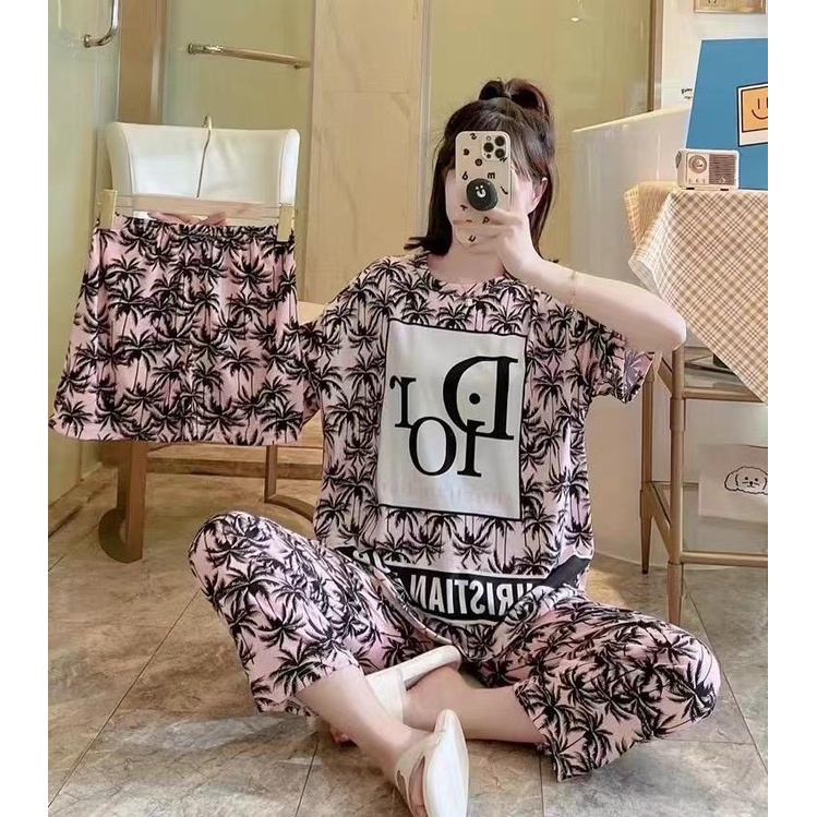 baju tidur / pakaian tidur /dewasa / baju tidur set 3in1 import bahan spandek / piyama