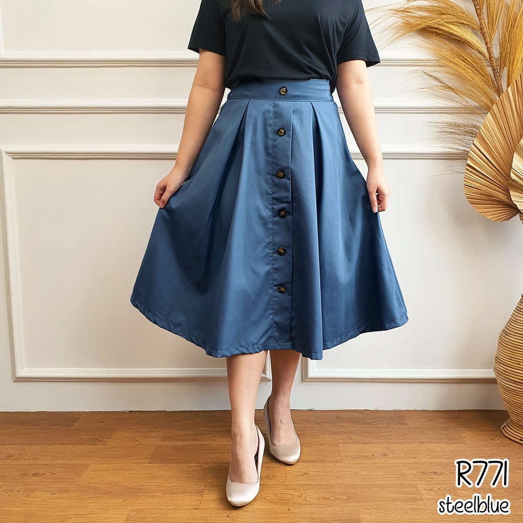 Rok polos wanita lebar midi plain skirt R771-7