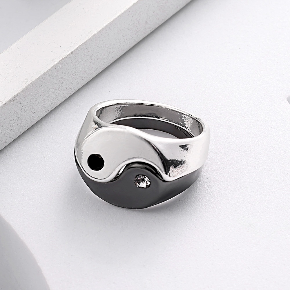 2pcs / Set Cincin Drop Oil Tai Chi Yin Yang Gosip Bahan Metal Untuk Pasangan