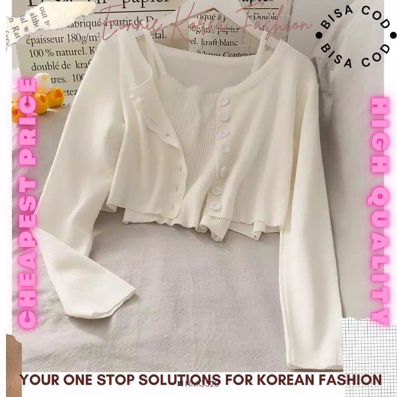 Cardigan Crop 2in1 Set/ Cardigan Crop Button Wanita/ Crop Top Kardigan Korea | Dinna Top - EONNIEKOR