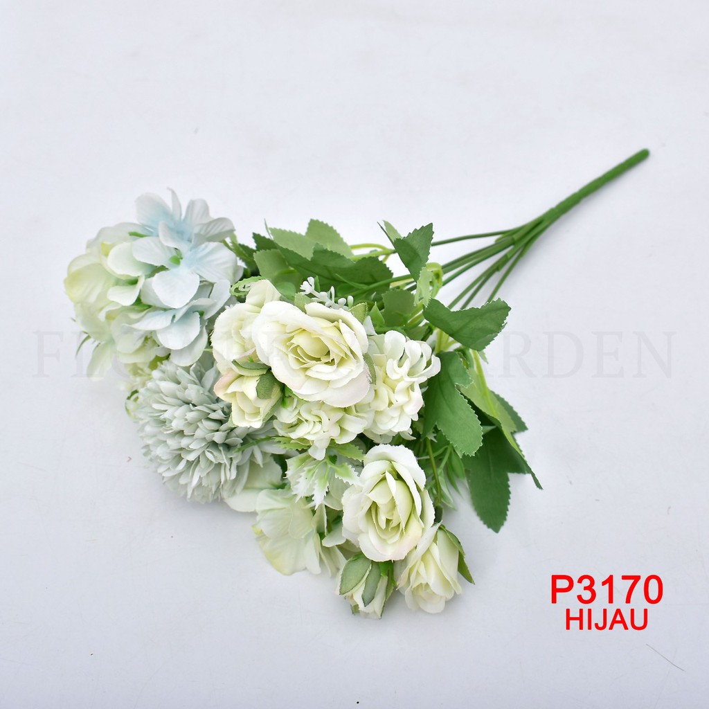 TIB BUNGA HYDRANGEA MIX BUNGA TANGKAI PLASTIK BUNGA ARTIFISIAL BUNGA PAJANGAN BUNGA HIASAN P3170-HIJAU