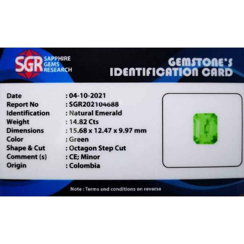 NATURAL GREEN EMERALD BERYL ZAMRUD COLOMBIA OCTAGON LUSTER MEMO SGR GEMS LAB