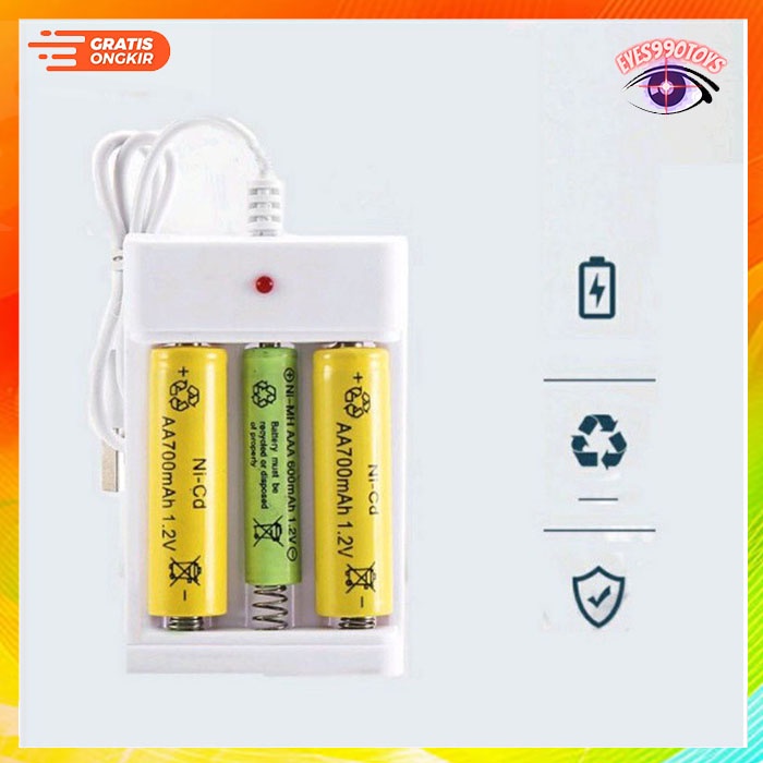 CHARGER BATRE AA / AAA 3 SLOT / ALAT CAS BATERAI CHARGER BATRE USB