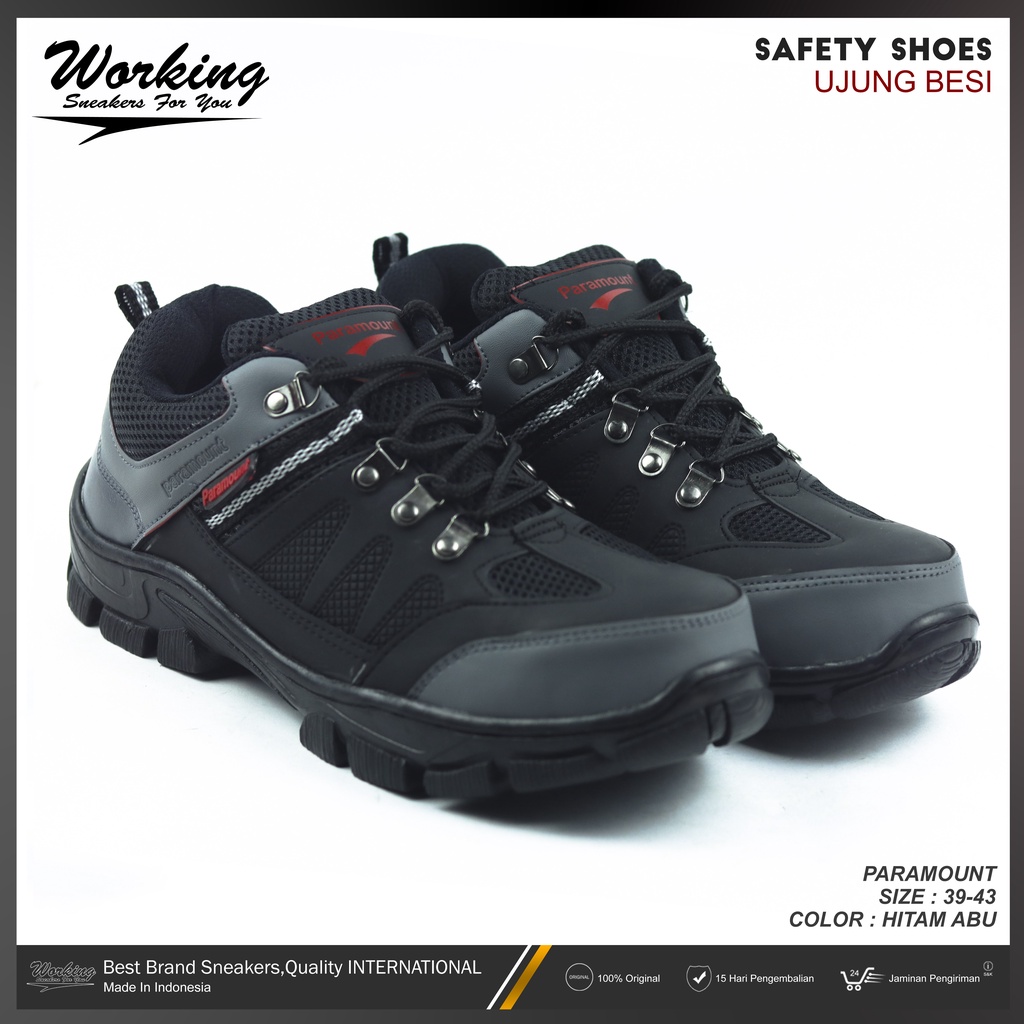 Sepatu Safety Ujung Besi Paramount // Sepatu Kerja Lapangan Proyek // Sepatu Pria Keren // Sepatu Kulit Pria Hiking 100% Realpict Bisa COD