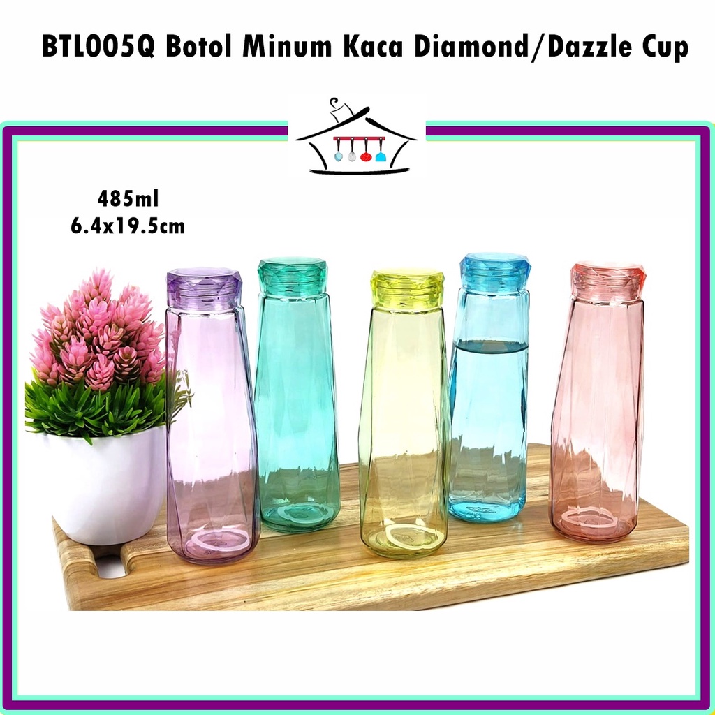 BTO005Q Botol Minum Kaca Diamond Anti Tumpah 485ml