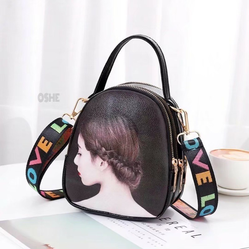 New Tas Selempang Endog Printing Karakter 3D EGG-PRINT Tali Love