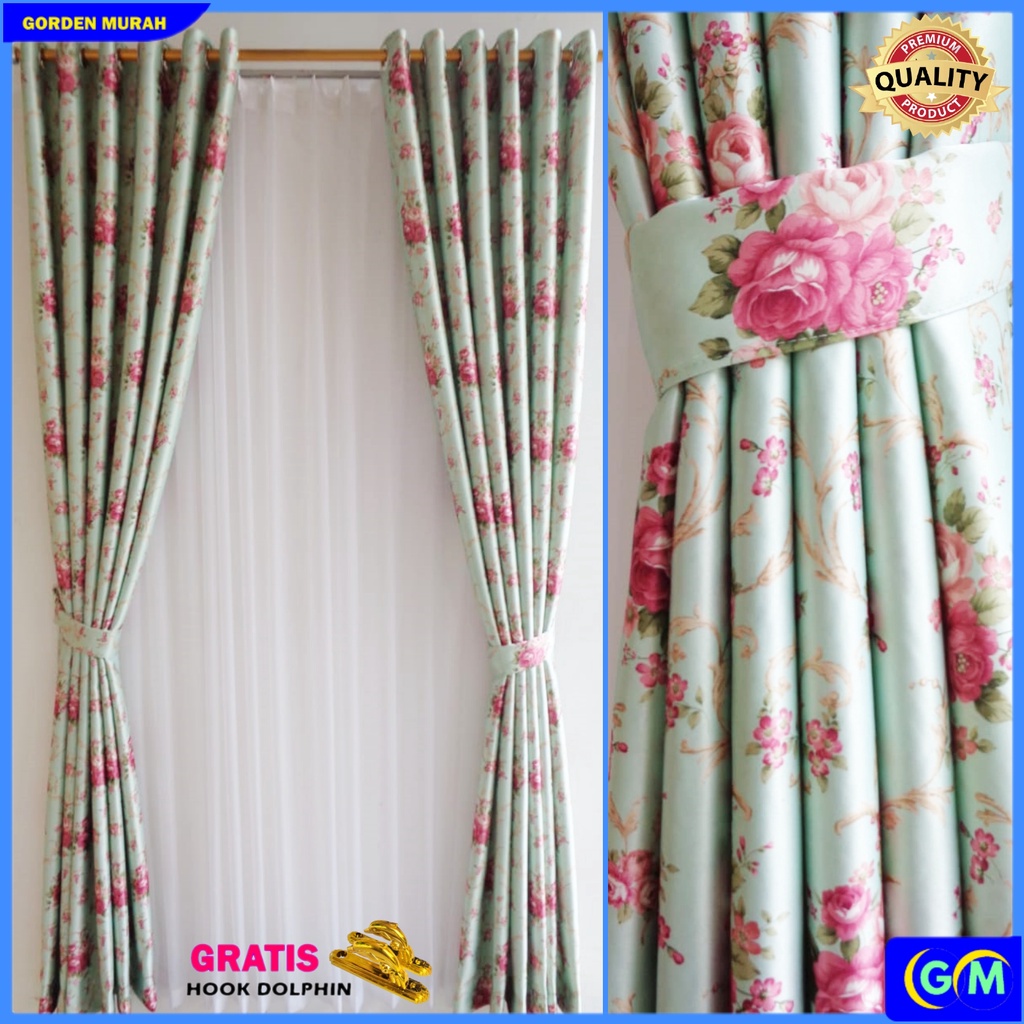 Gorden pintu jendela blackout import motif bunga shaby Smokring 12 ring 6 lipatan-8