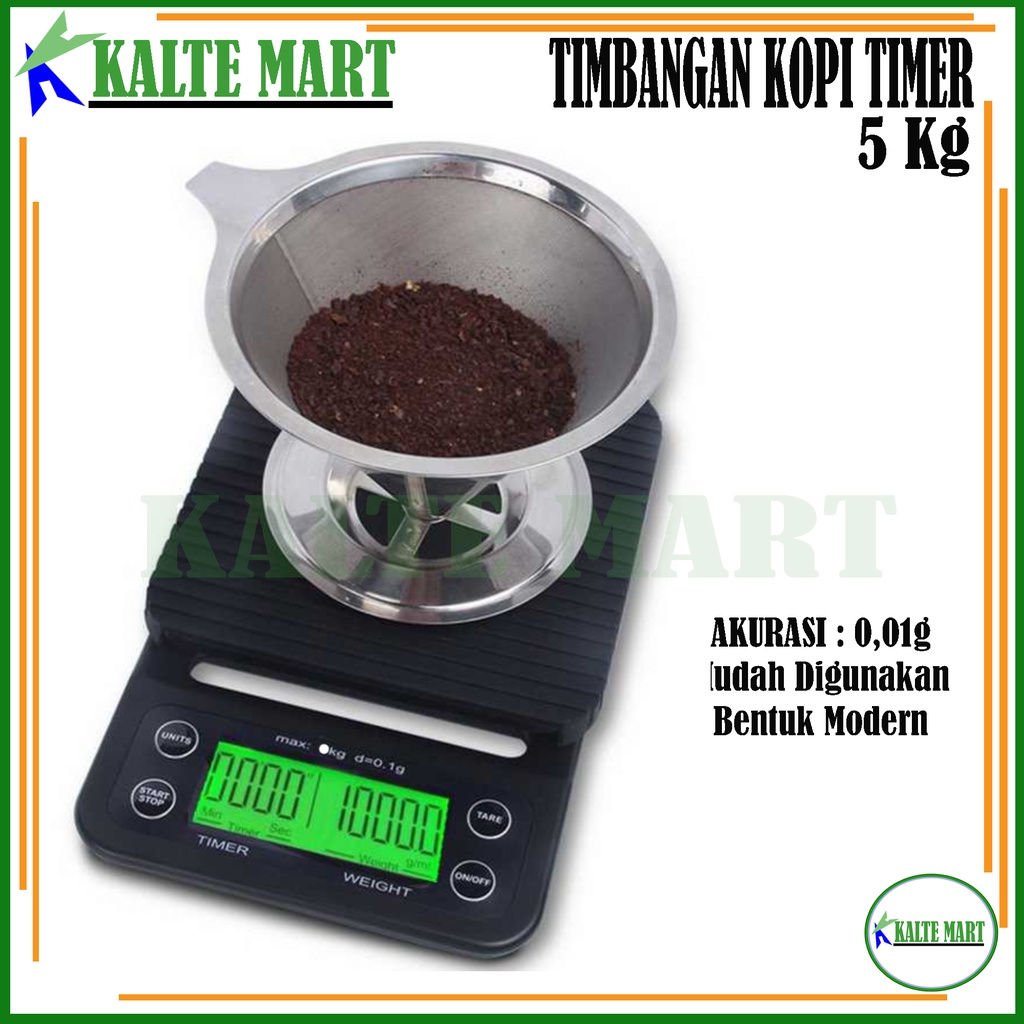 Timbangan Kopi Digital dengan timer 5KG / 0.1GR Digital Timer Coffee Scale 0.1Gr Timbangan timer 5kg timbangan dapur kitchen scale 5kg  timbangan 5kg