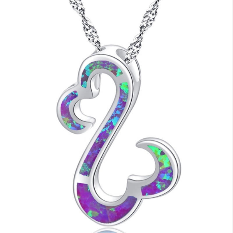 925 Silver Fashion Classic Blue White Purple Fire Opal Pendant Necklace Female Clavicle Chain Jewelry Valentine's Day Special Gift