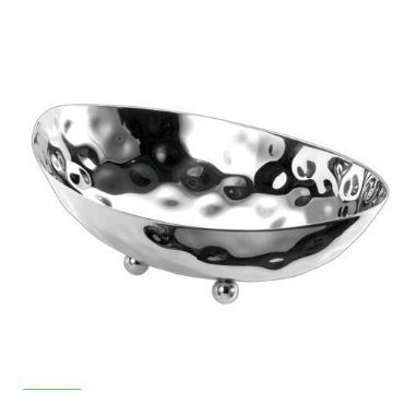 S/S OVAL BOWL, L25.5XW16.2X(H)8CM, HAMMERED FINISH, SAFICO