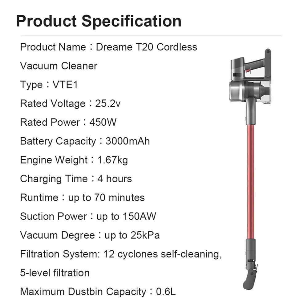 DREAME T20 - Handheld Cordless Rechargeable Vacuum Cleaner 25000Pa - Penyedot Debu Otomatis