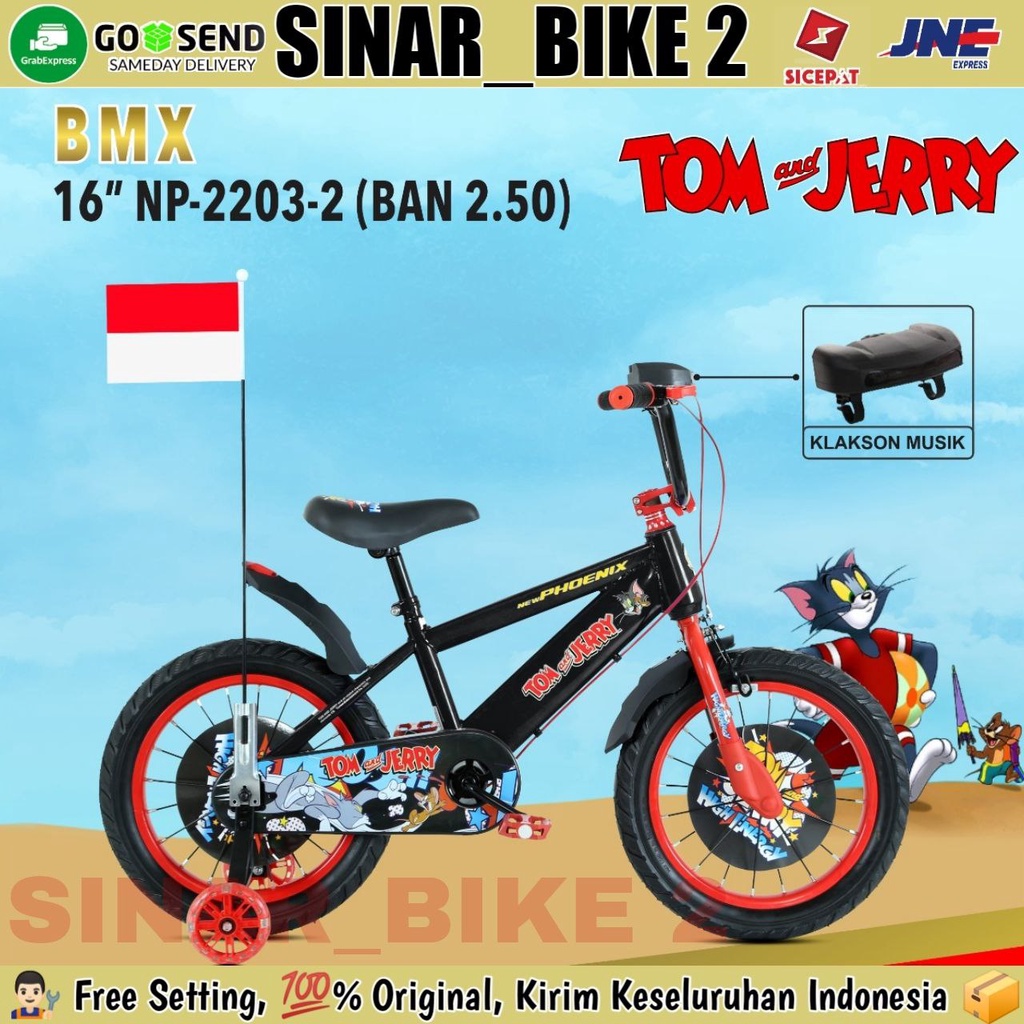 Sepeda Bmx Anak Laki-Laki Tom Jerry 12, 16 &amp; 18 Inch Phoenix Np-2203-2 Ban 2.50