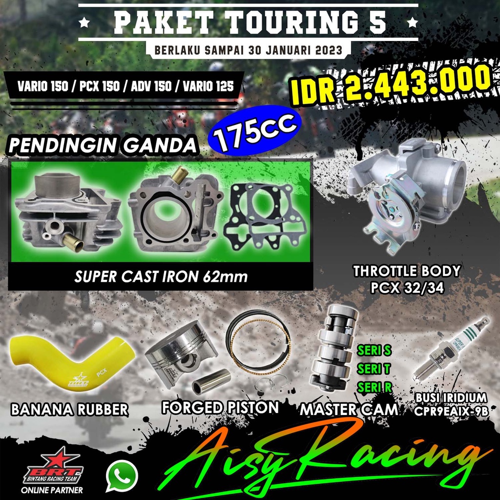 Paket Touring 5 BRT Paket Bore Up Double Cooler Vario 125 150 PCX 150 ADV 150 175cc - Blok 62mm Gen 
