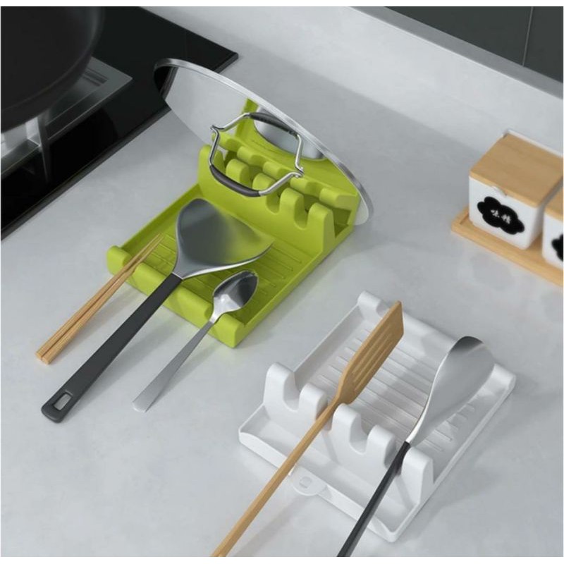 Tatakan Penyimpanan Peralatan Masak / Holder Spatula / Alas Alat Masak / Tatakan Tempat Spatula Holder Tutup Panci | kitchen Rack Spoon pad | WADAH SPATULA ALAT MASAK / Tatakan Tempat Spatula Sodet Irus / TATAKAN SENDOK GORENG 5 SLOT 4 SEKAT