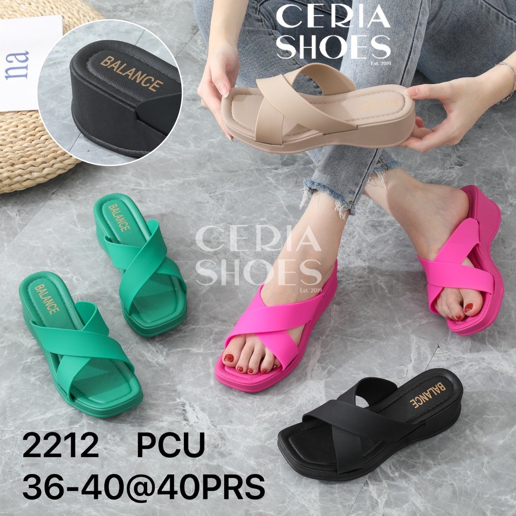 Sandal Wedges Wanita Import Bahan Karet PVC Tebal 5 Cm Karet Empuk Elastis Rubber Tebal Anti Slip Motif Cross Silang 2212