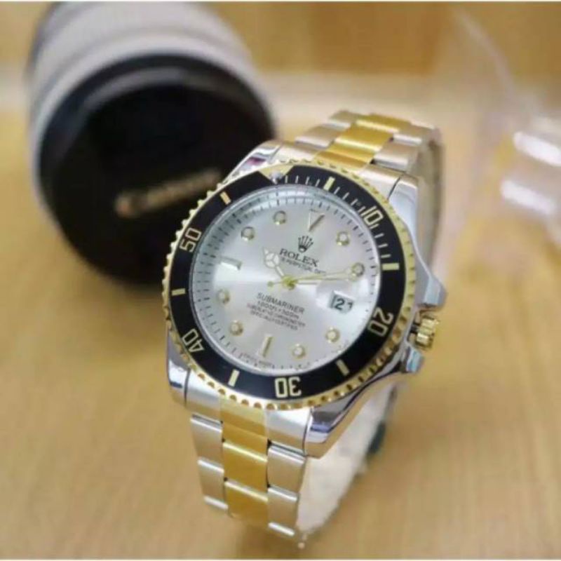 (Cod)Jam Tangan Pria Rolex Submaniner Jarun Mesin Batrai Strap Rantai/Stell(Dikirim Jakarta)