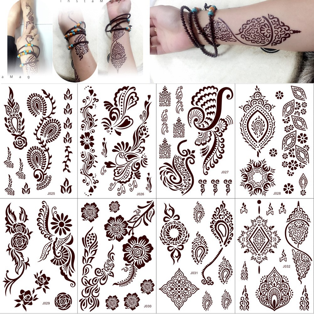 Bayar Di Tempat8Pcs Stiker Tato Temporer Desain Lace Tinta Henna