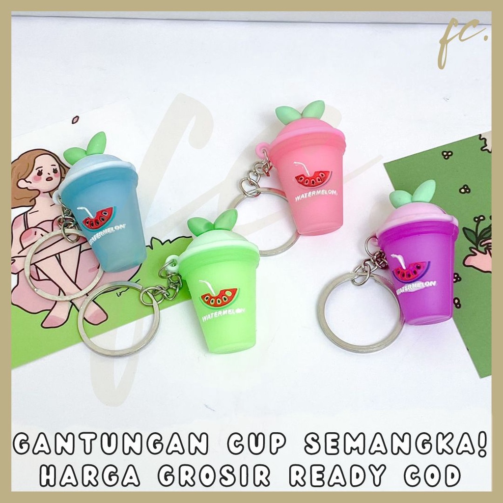 Jual Gantungan Kunci / Rubber Keychain Minuman Cup Boba Sundae Semangka