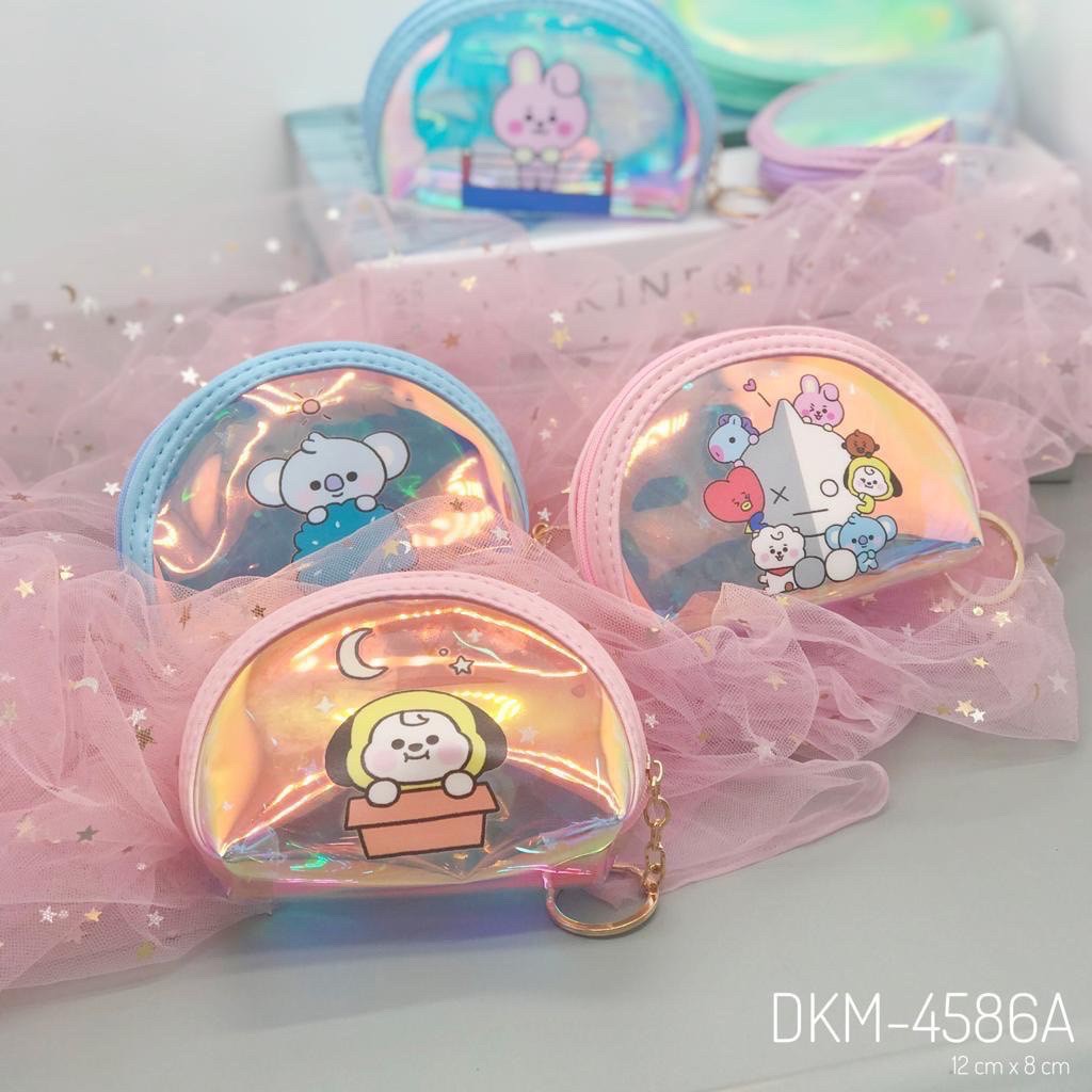 dompet kecil dompet koin hologram kpop bts bt21 gantungan kunci / tas dk21 metalik waterproof