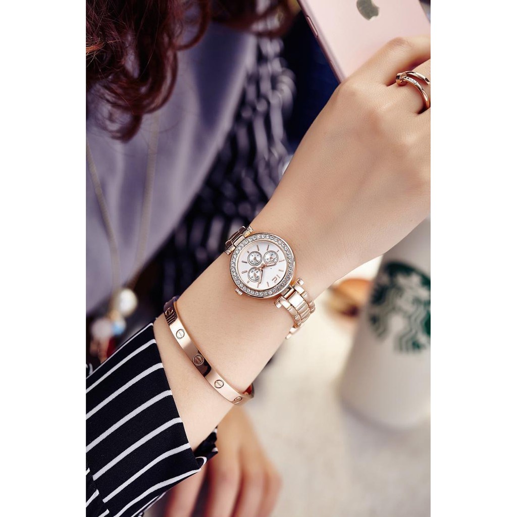 COD Jam Tangan  Fashion Wanita jam Rantai Strap Emas Silver Dial Logam Fashion G15