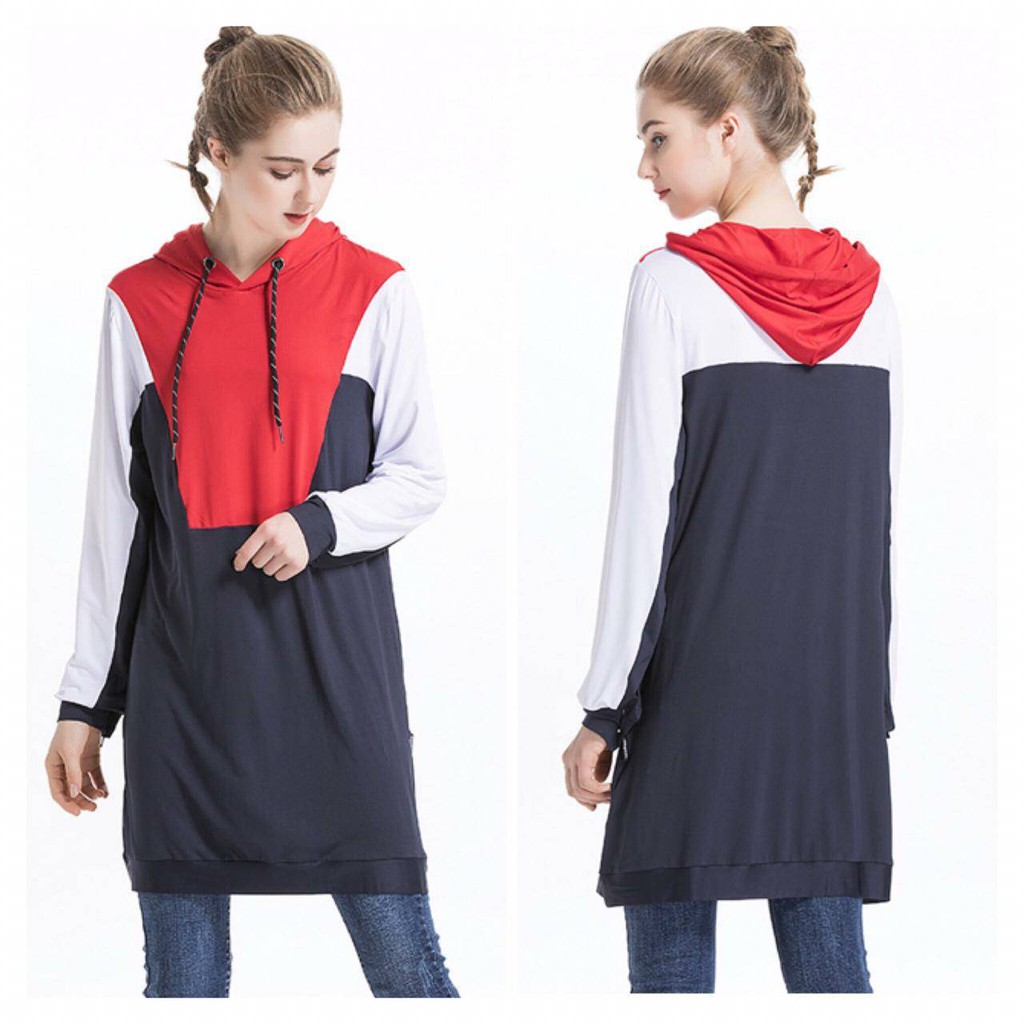 longsleeve oversize hoodie mix colour red black hijab /non hijab