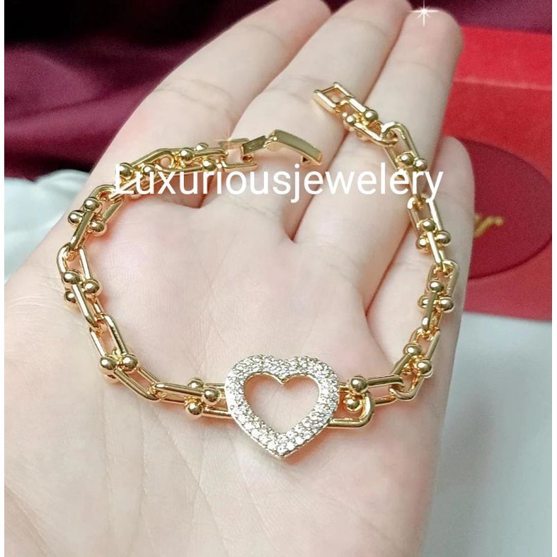 Gelang rantai paperclip love lapis emas