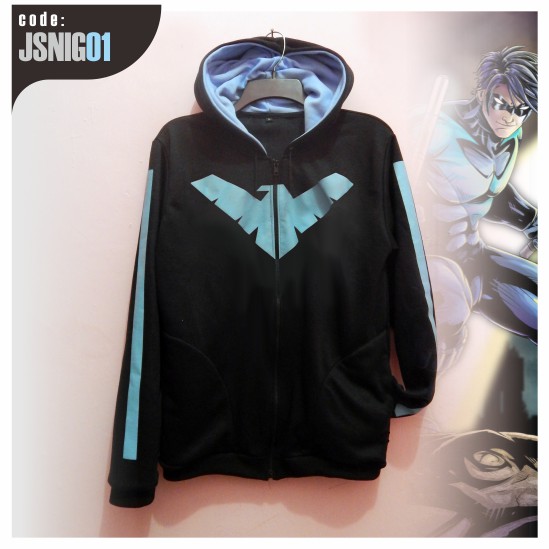 Jaket Hoodie Nightwing Comic Batman Superhero Cosplay Suit Bahan Halus Lembut Tebal Print Sublim Bis