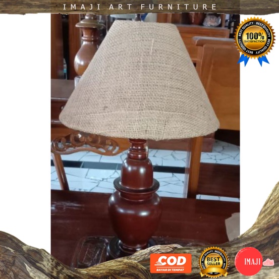 [ COD ] Lampu hias meja duduk dekorasi kamar tidur kap kain furniture kayu jati blora asli