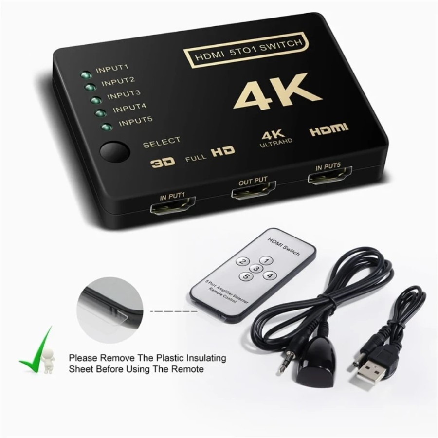 HDMI SWITCH 5 PORT PLUS REMOTE 4K Ultra HD 3D Video HDMI