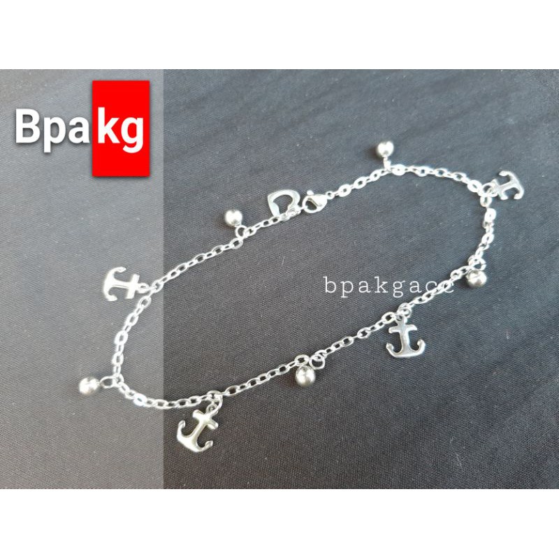 Gelang kaki jangkar titanium silver anti karat # Gelang Besi putih Asli wanita cantik cute kapal cod
