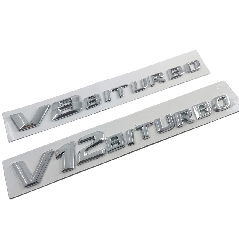 1 Pc Sticker Emblem Dekorasi Bagasi Belakang Mobil Mercedes AMG V8 V12 BITURBO Bahan ABS Chrome