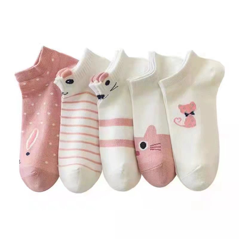 ❀ Chingu ❀ KK034 Kaos Kaki (Tanpa Kemasan) Wanita Tipis Pendek Semata Kaki Motif Kucing Kitty Lucu Fashion Korea Women Sock Import Murah