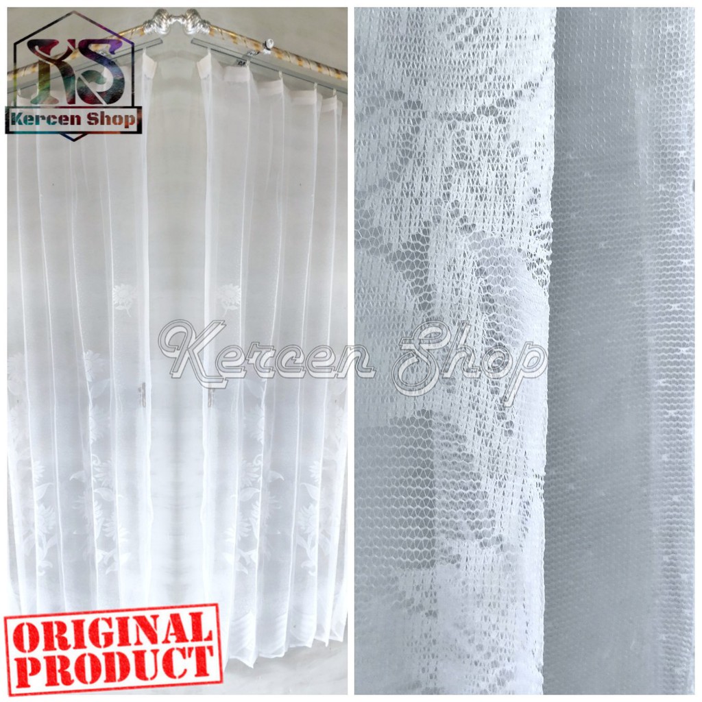 Tirai Gorden Siang Gorden Tipis Vitrace Polos putih Motif Bunga