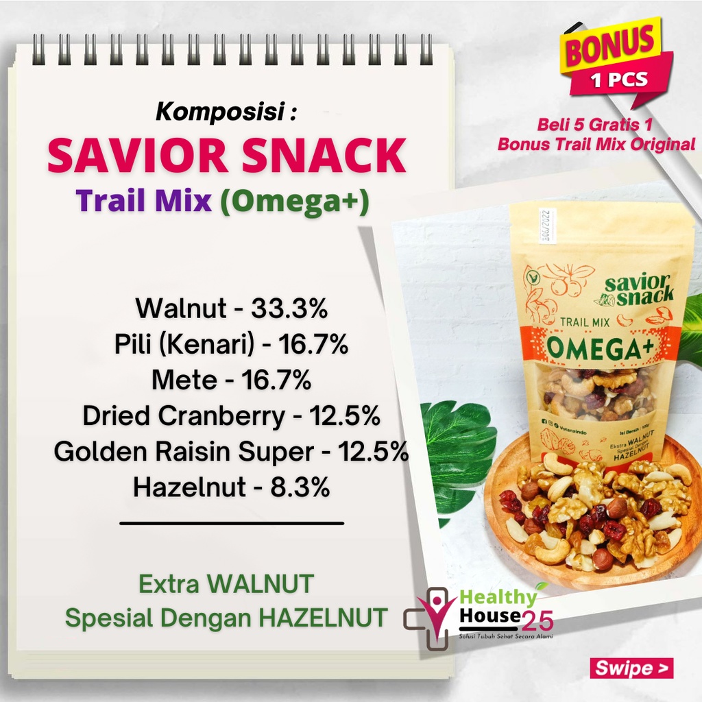 Cemilan Enak dan Murah 1 Paket Campur - Trail Mix Kacang-Kacangan, Biji-Bijian, Buah-Buahan Kering Siap Makan - Kacang Almond, Walnut, Cashew, Raisin, Gojiberry, Pumpkin Seed, Apricot, Cranberry, Sunflower, Kacang Tanah, Pistachio, Mete, Pili, Hazelnut