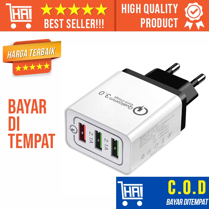 BATOK CHARGER 3 USB BATOK CHASAN LED CHARGING LAMPU UNIVERSAL SAMSUNG OPPO XIAOMI ASUS SONY ADAPTER 