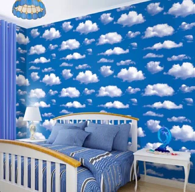 WALLPAPER DINDING MOTIF AWAN BIRU LANGIT 10m x 45cm