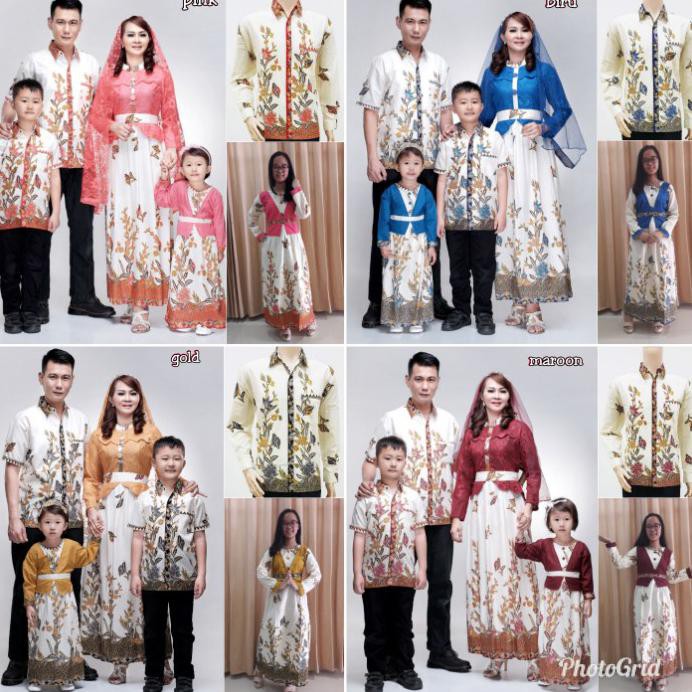 Diskon 25% Sarimbit Family Keluarga Gamis Terusan Batik Muslim Kanaya Bunga Batik Pria