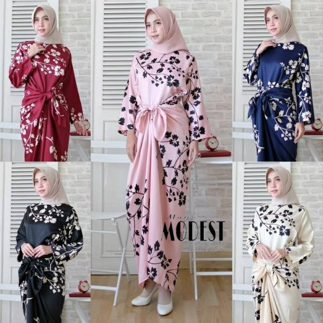 Fashion Muslim Wanita Gamis Ikat Motif Bunga | Dress Muslim | Baju Muslim | Dress Kekinian