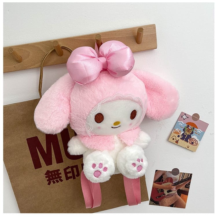 Ransel BULU Mainan Mewah Anime Sanrioed Kartun My Melody Kawaii Lucu Lolita Boneka Plushie Boneka Lembut Tas Penyimpanan  Bisa COD