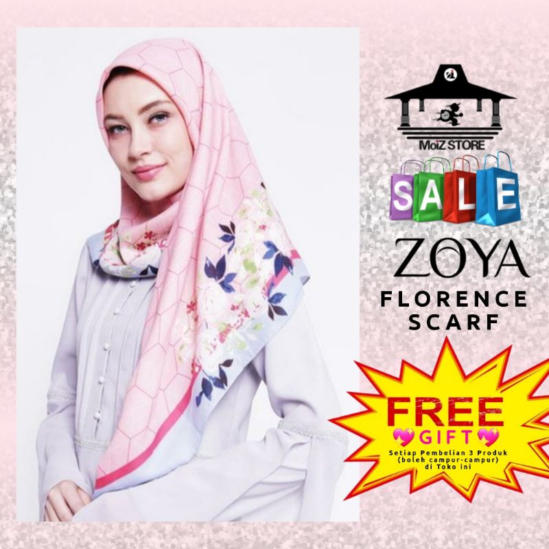 Zoya Kerudung Segi Empat Motif Florence Scraf / Jilbab Segiempat Motif / Hijab Scarf Zoya Segi empat