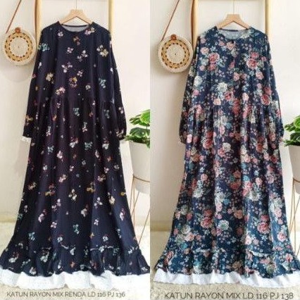 Gamis katun rayon mix renda ld 116 cm