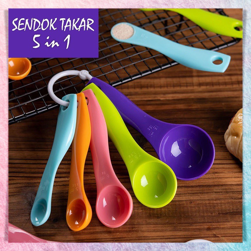 Sendok Set Takar Takaran Plastik Warna Serbaguna Bumbu Dapur 5 Pcs in1 Measuring Gram Spoon Baking