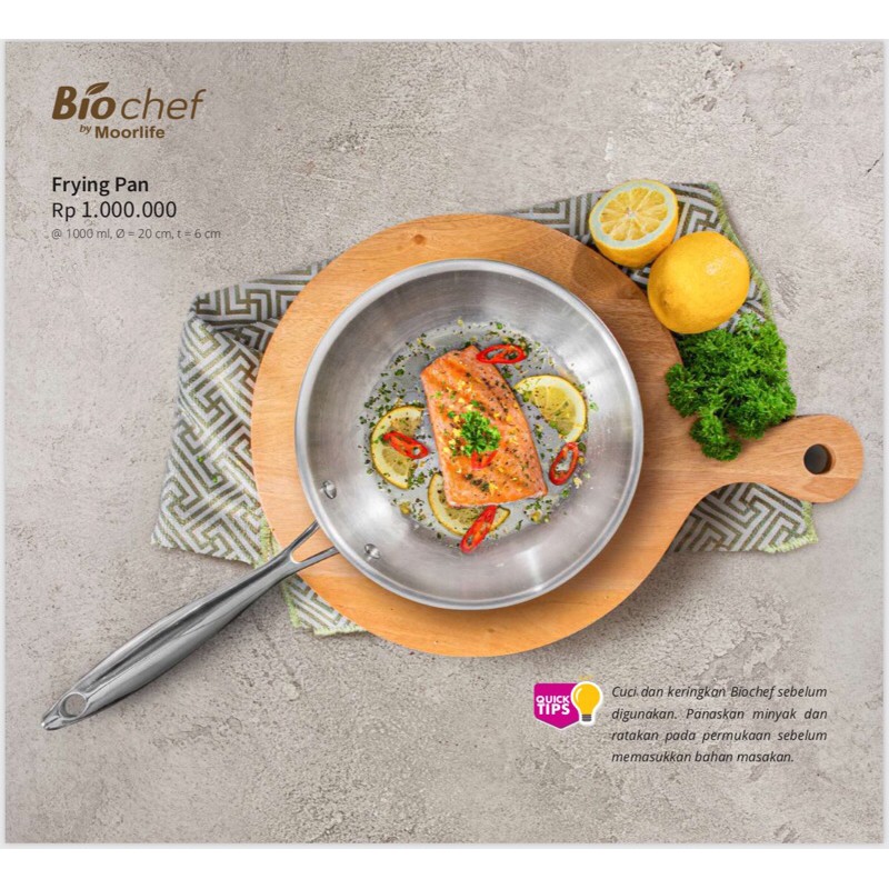 MOORLIFE biochef frying pan/ wajan stainless bergaransi 10 tahun/ penggorengan