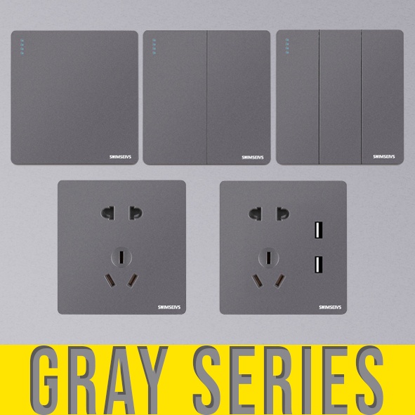 Saklar Dinding Soket 5 PREMIUM GRAY, DARK GRAY Brushed 1/2 /3 Gang 1 Way